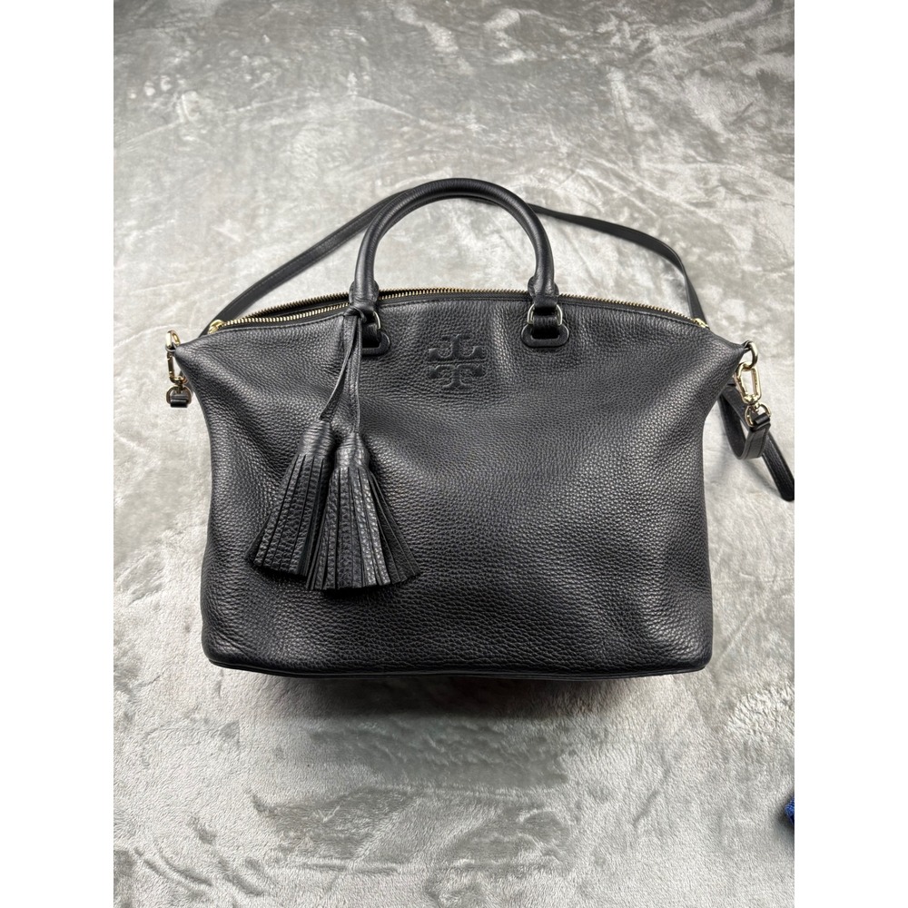 Tory Burch McGraw Pebble Leather Satchel - Black